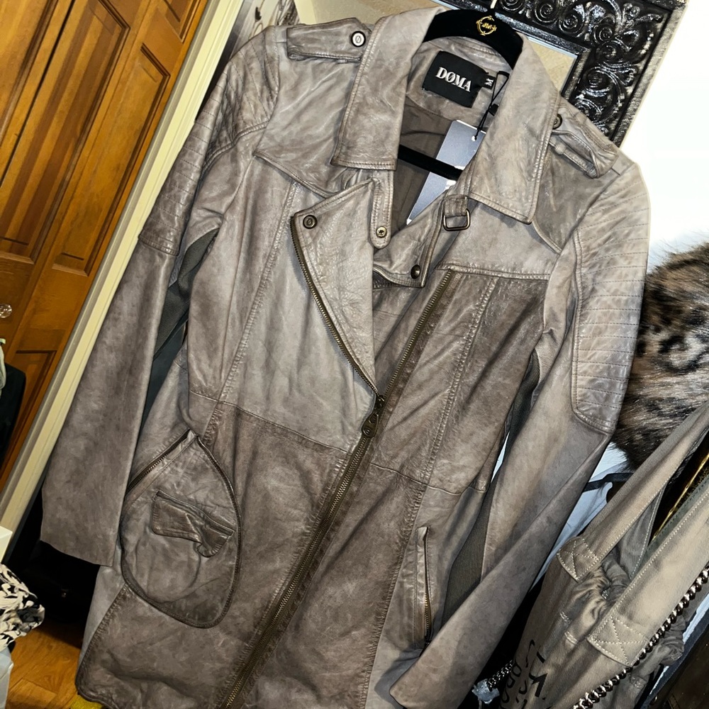 NWT DOMA Truffle Darken MOTO Leather Jacket M Medium